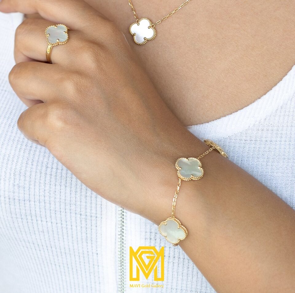 دستبند طلا طرح ونکلیف سفید سه تایی مدل - ماوی گلد گالری