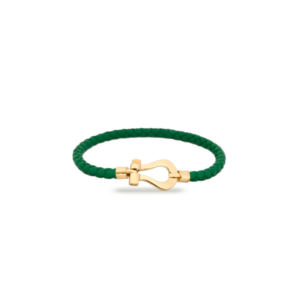 دستبند طلا فرد و چرم سبز - ماوی گلد گالری