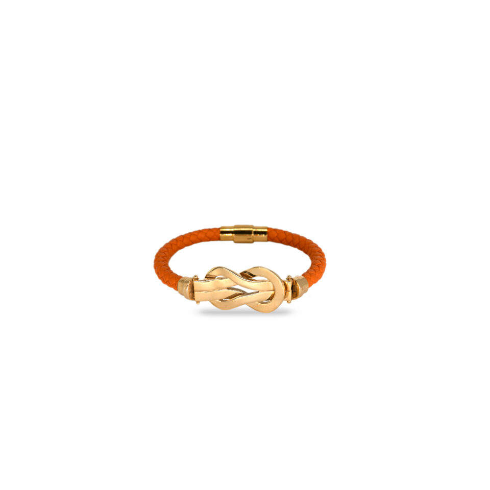 دستبند طلا فرد و چرم نارنجی - ماوی گلد گالری