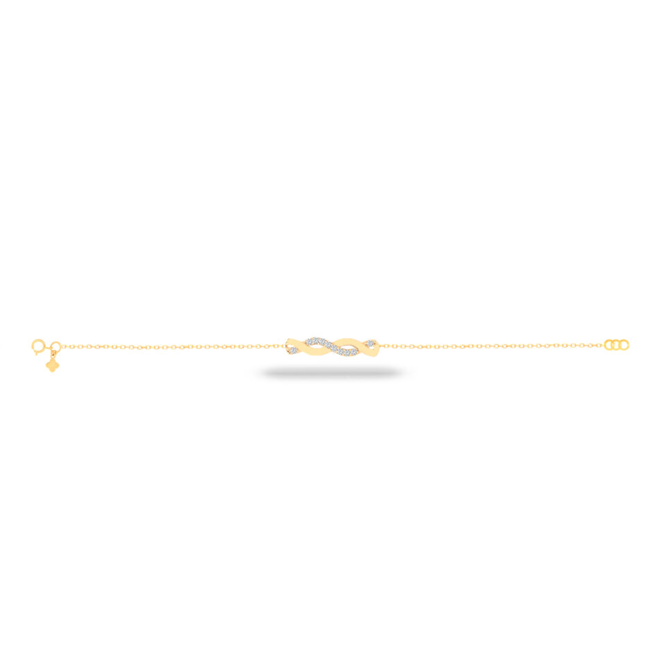 دستبند طلا بافت ساده و نگینی - ماوی گلد گالری