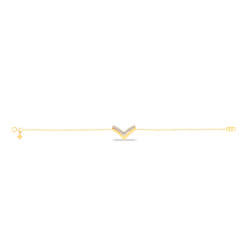 دستبند طلا دایره وی دو لاین ساده و نگین - ماوی گلد گالری