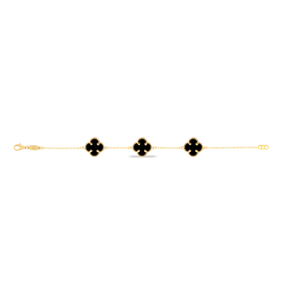 دستبند طلا طرح گل مشکی ریز 3 - ماوی گلد گالری
