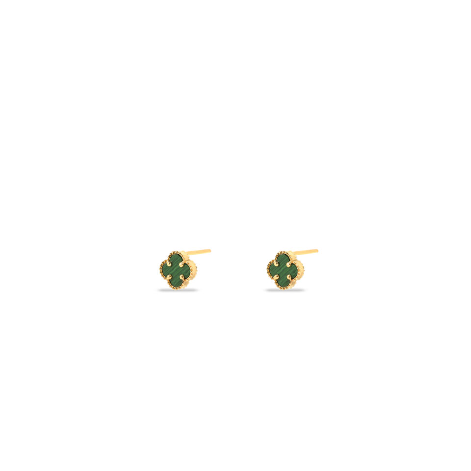 گوشواره طلا میخی طرح گل سبز - ماوی گلد گالری