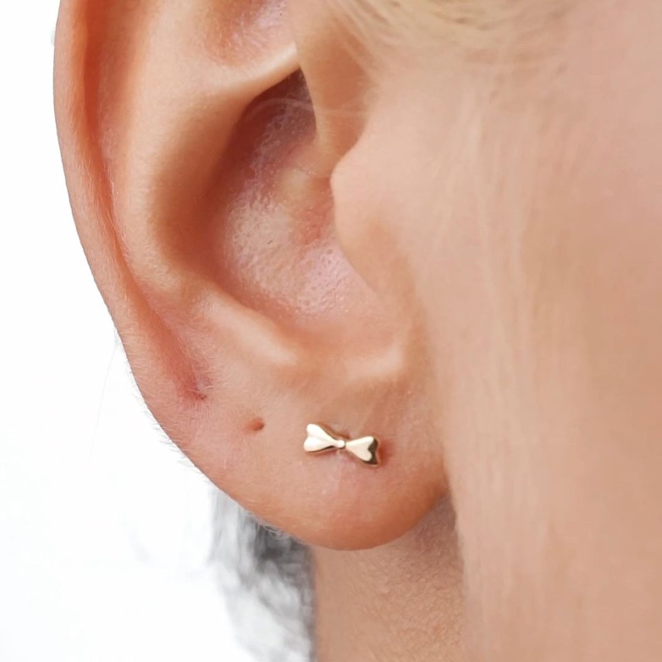 خرید گوشواره طلا میخی پاپیون ساده