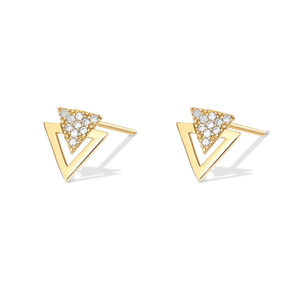 خرید گوشواره طلا میخی دو مثلث ساده و نگین