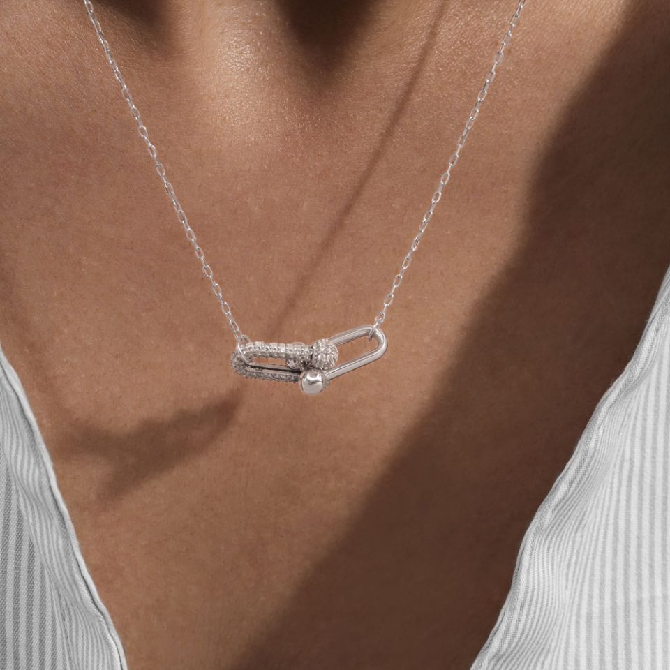 خرید گردنبند طلا زنجیر و تیفانی سفید