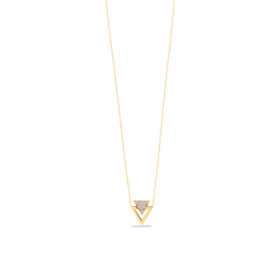 گردنبند طلا دو مثلث ساده و نگین - ماوی گلد گالری