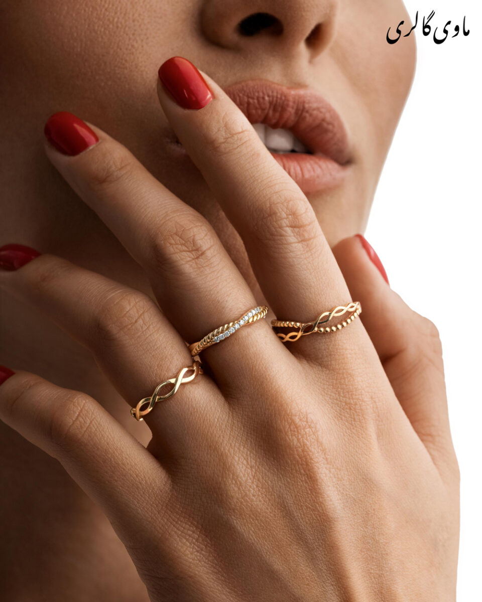 انگشتر طلا بافت طنابی و نگینی مدل - ماوی گلد گالری