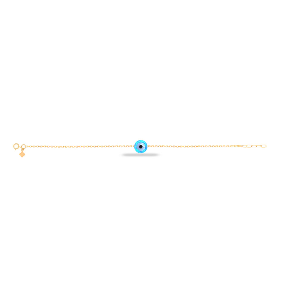دستبند طلا دایره اپال چشم آبی کمرنگ - ماوی گلد گالری