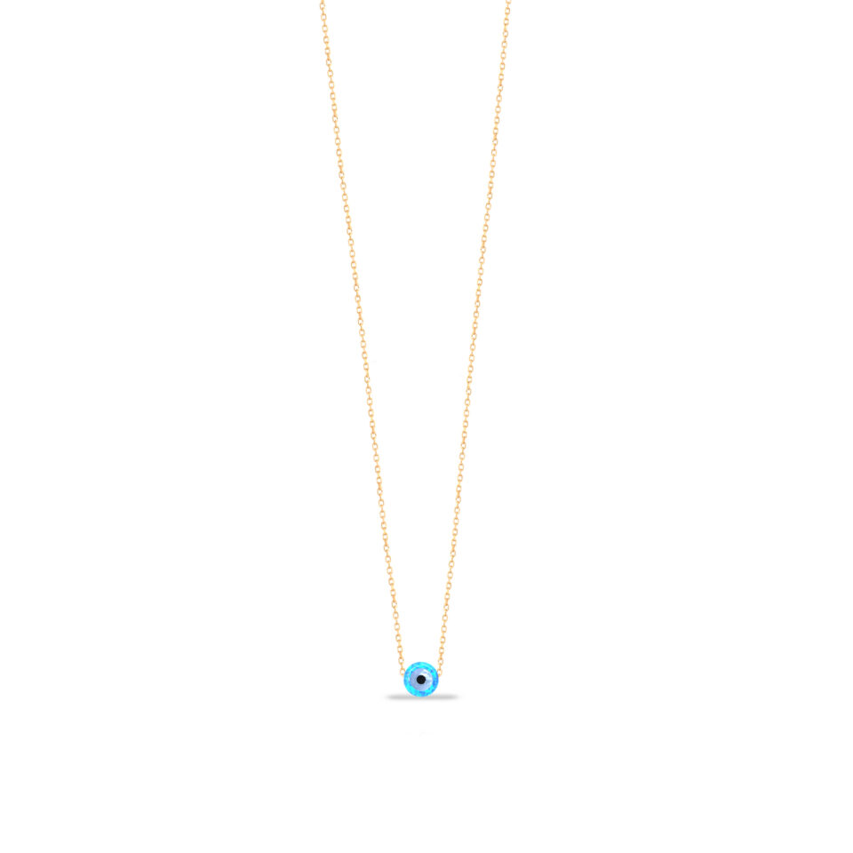 گردنبند طلا دایره اپال چشم آبی کمرنگ - ماوی گلد گالری