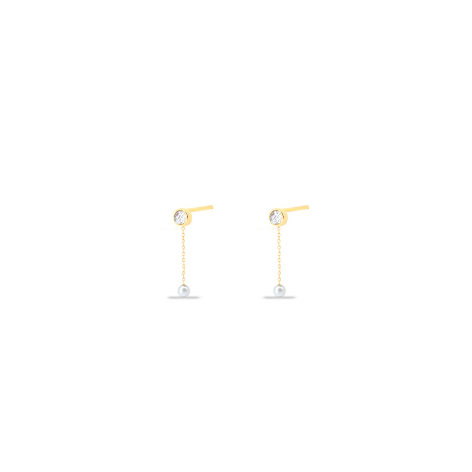 گوشواره طلا میخی مارکو سفید و آویز مروارید - ماوی گلد گالری