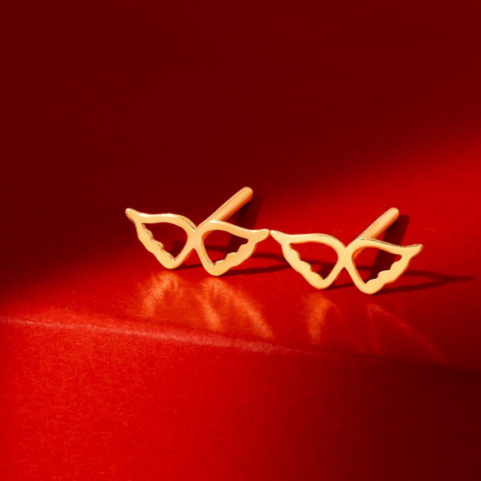 خرید گوشواره طلا میخی دو بال لیزری