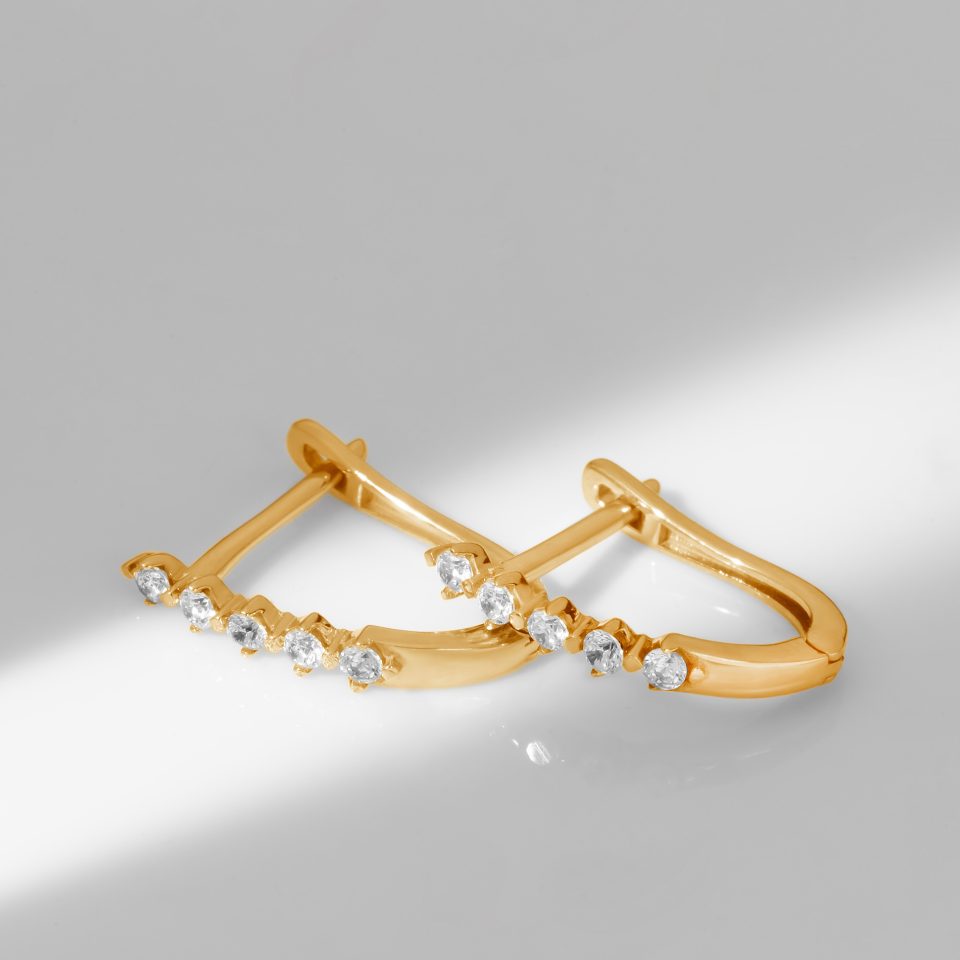 خرید گوشواره طلا کلیپسی پنج نگین سفید