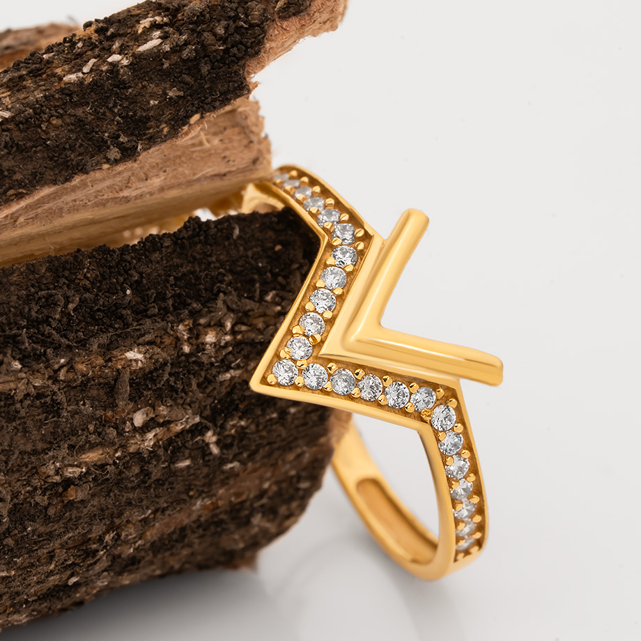 خرید انگشتر طلا وی نگینی و هفت ساده