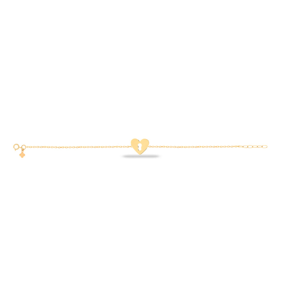 دستبند طلا قلب و قفل لیزری - ماوی گلد گالری