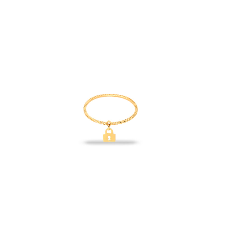 انگشتر طلا طنابی و آویز قفل لیزری - ماوی گلد گالری