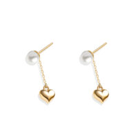 گوشواره طلا میخی مزوارید و آویز قلب دامله - ماوی گلد گالری