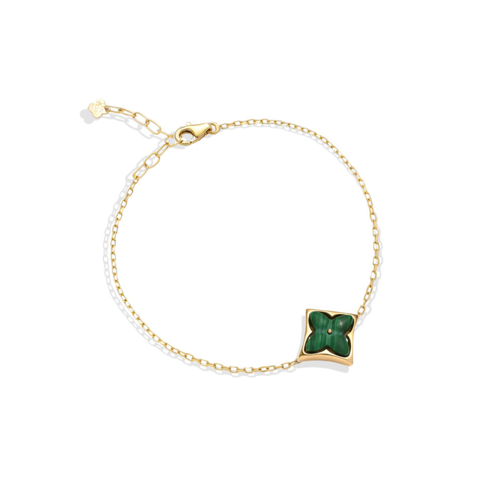 دستبند طلا چهارضلعی و لویی ویتون سبز - ماوی گلد گالری