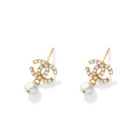 گوشواره طلا میخی شنل نگینی و مروارید - ماوی گلد گالری