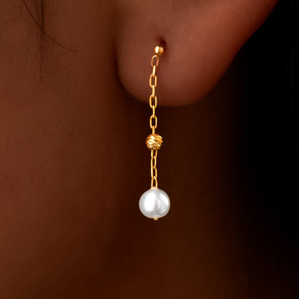 خرید گوشواره طلا میخی آویز البرناردو و مروارید