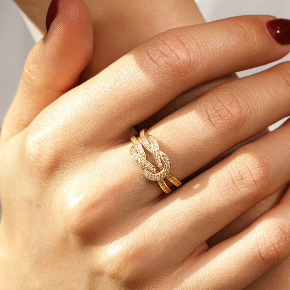 خرید انگشتر طلا فرد دوبل نگینی