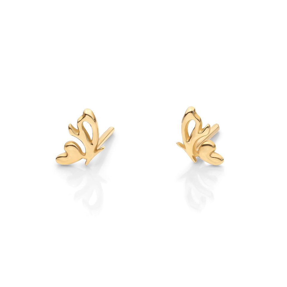 خرید گوشواره طلا میخی نیمه پروانه لیزری