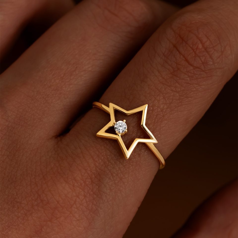 خرید انگشتر طلا رینگ تک نگین ستاره