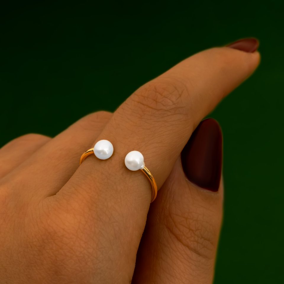 خرید انگشتر طلا دو سر مروارید 1