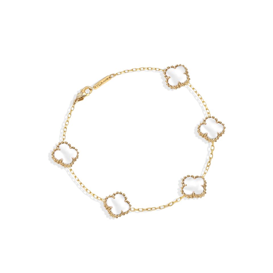 خرید دستبند طلا گل ونکلیف سفید گوارسه 5