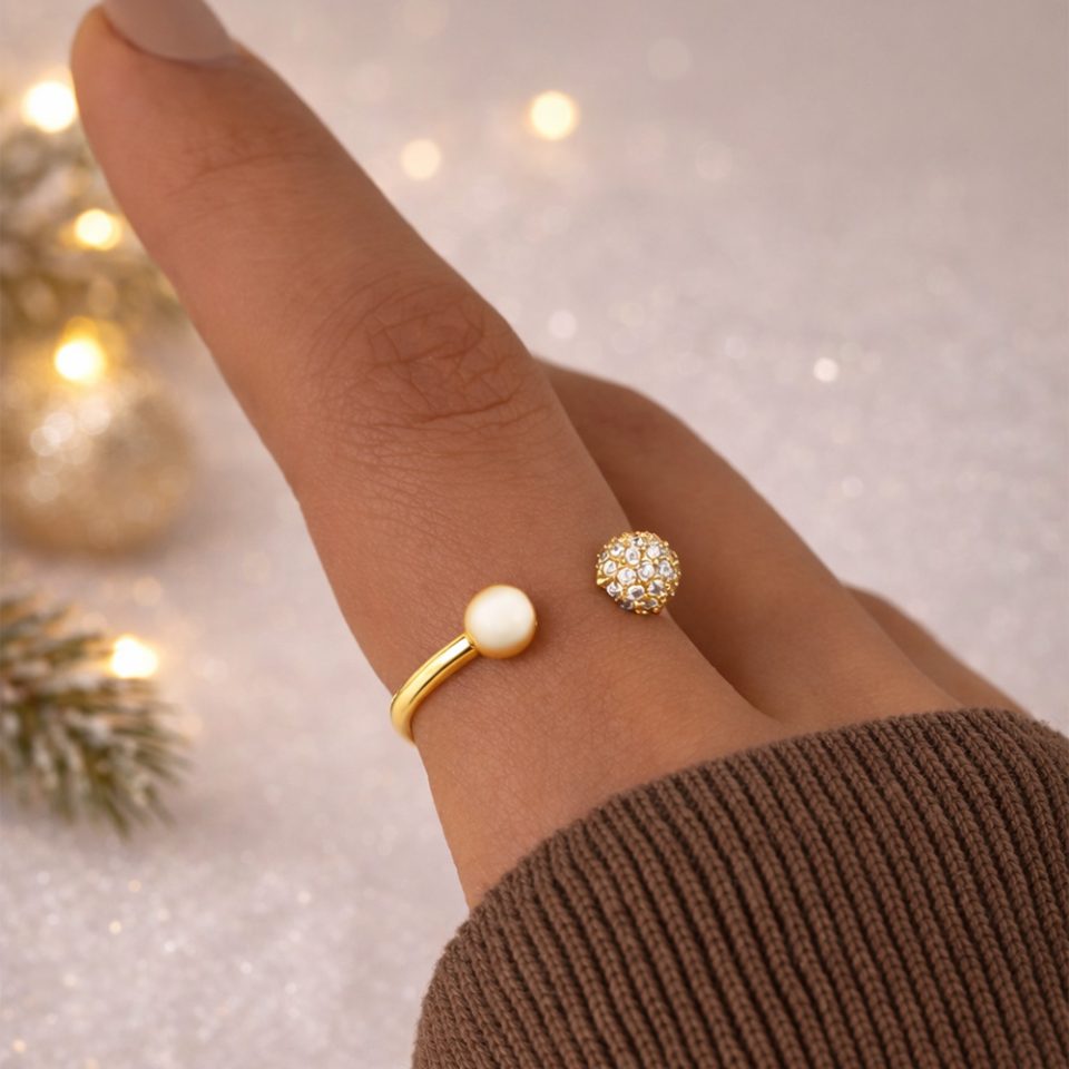 خرید انگشتر طلا دو سر گوی ساده و نگینی