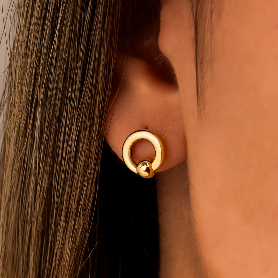 خرید گوشواره طلا میخی گوی و پروفیل دایره