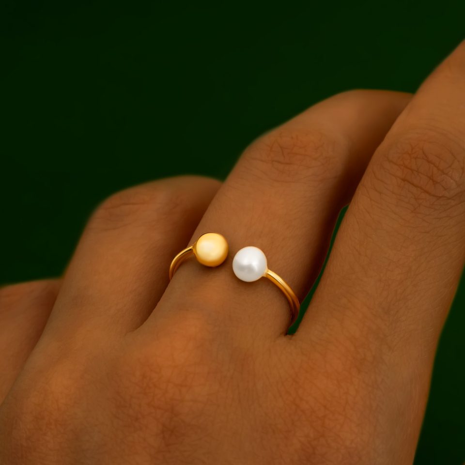 خرید انگشتر طلا دو سر گوی و مروارید 2