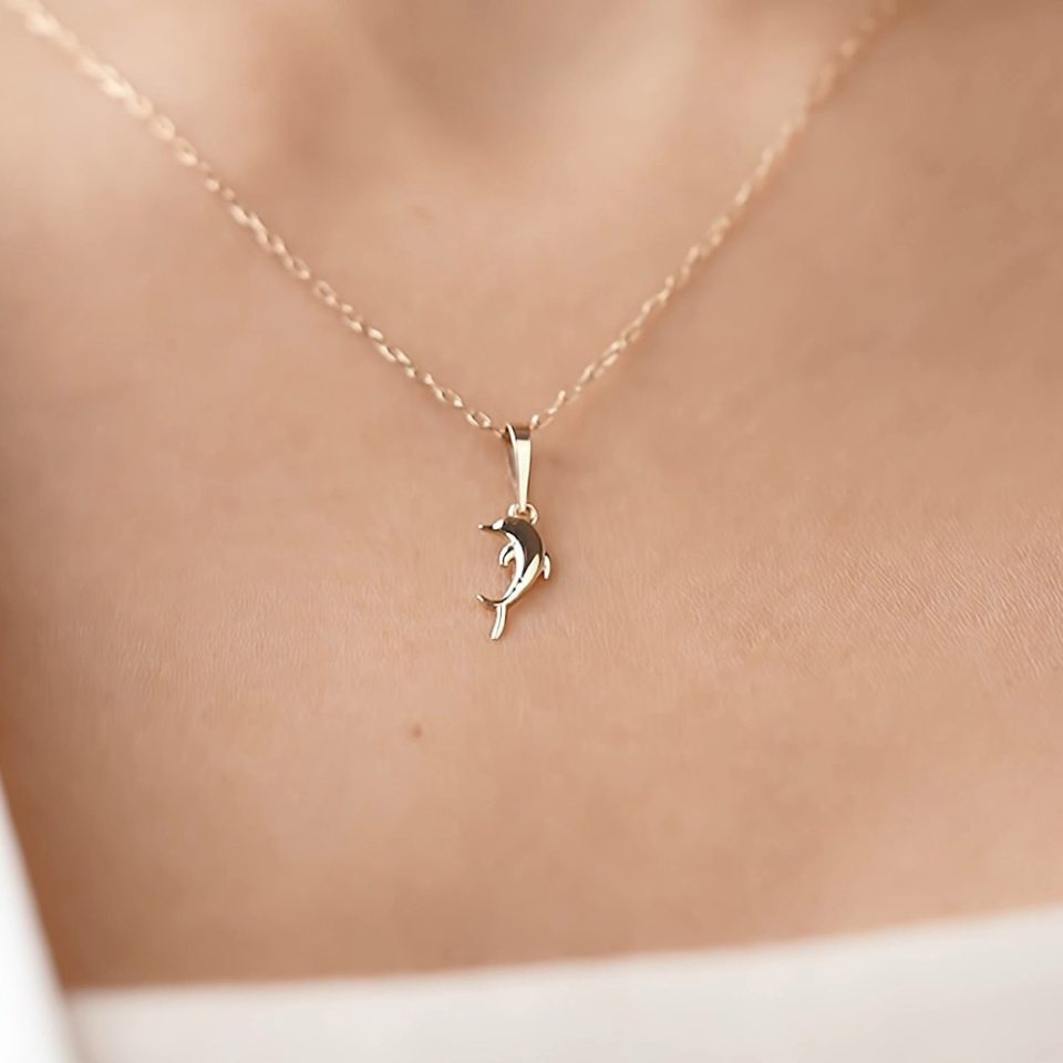 خرید پلاک طلا دلفین برجسته