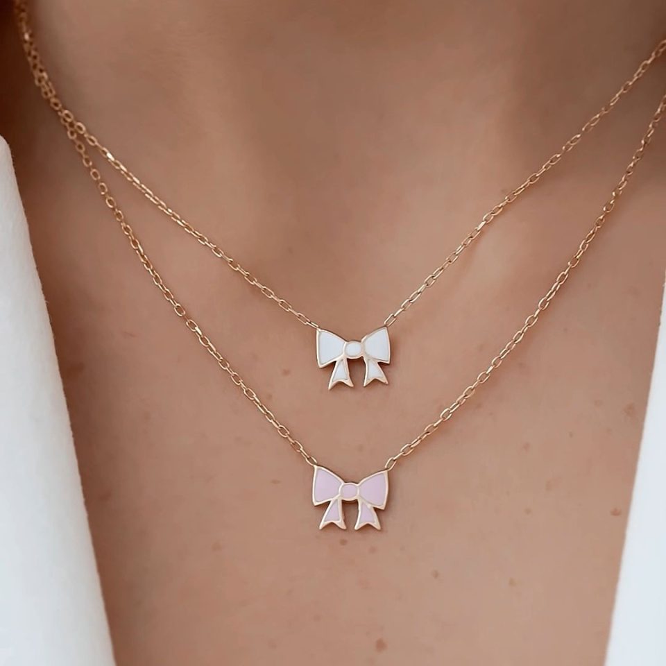 خرید گردنبند طلا پاپیون ملودی سفید