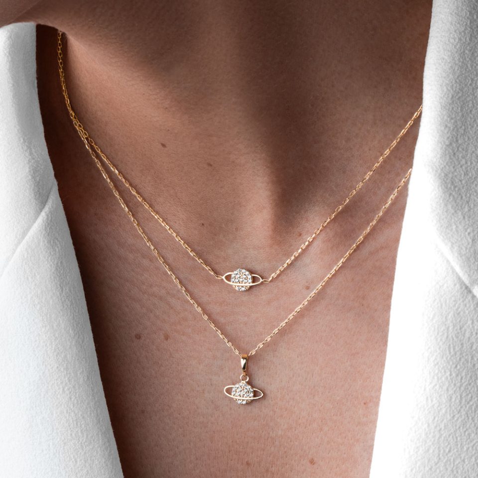 خرید پلاک طلا زحل نگینی