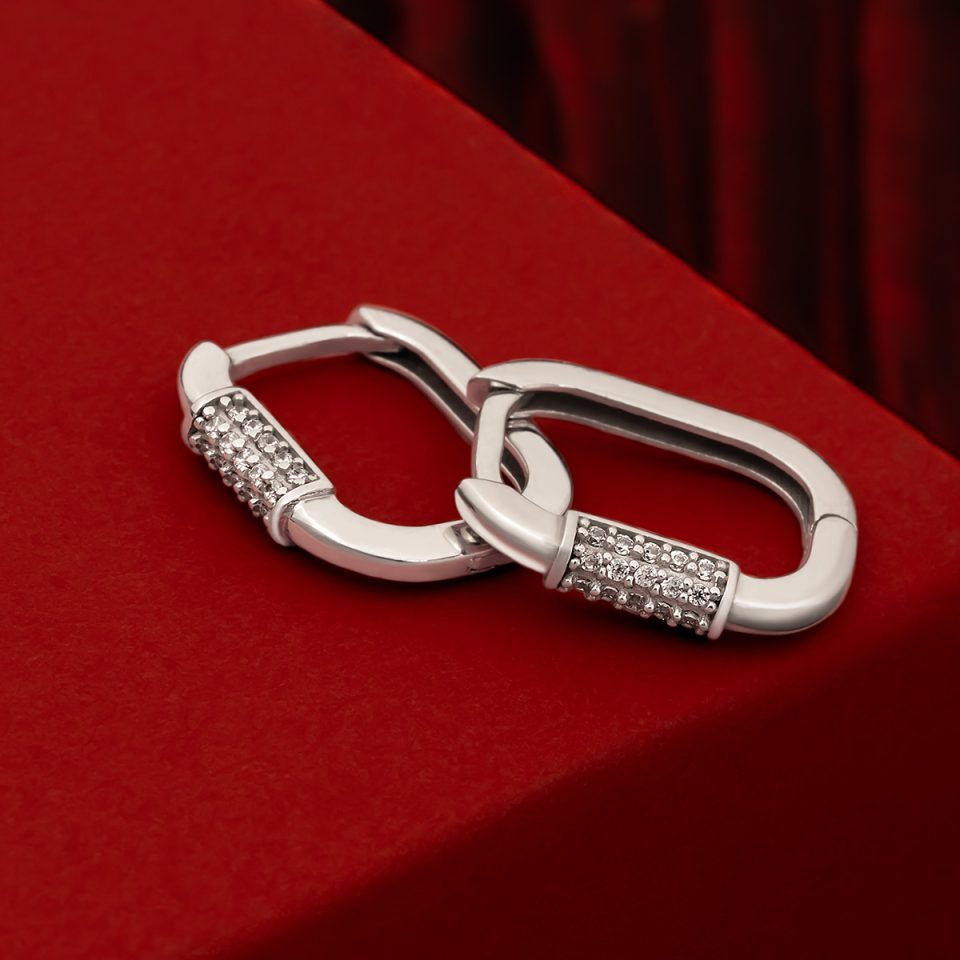 خرید گوشواره طلا کلیپسی بیضی نگینی سفید