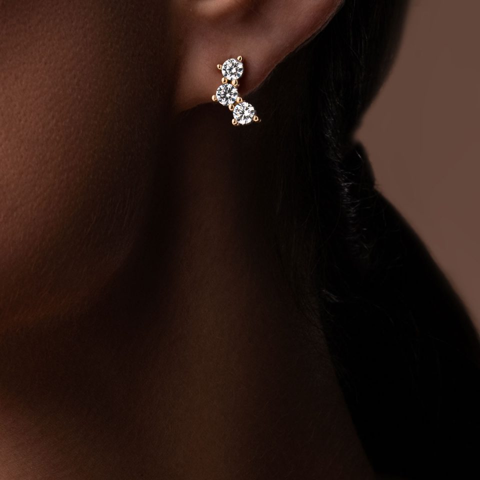 خرید گوشواره طلا سه سنگ هلالی