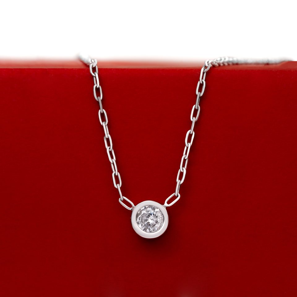 خرید گردنبند طلا تک نگین سفید مینی س