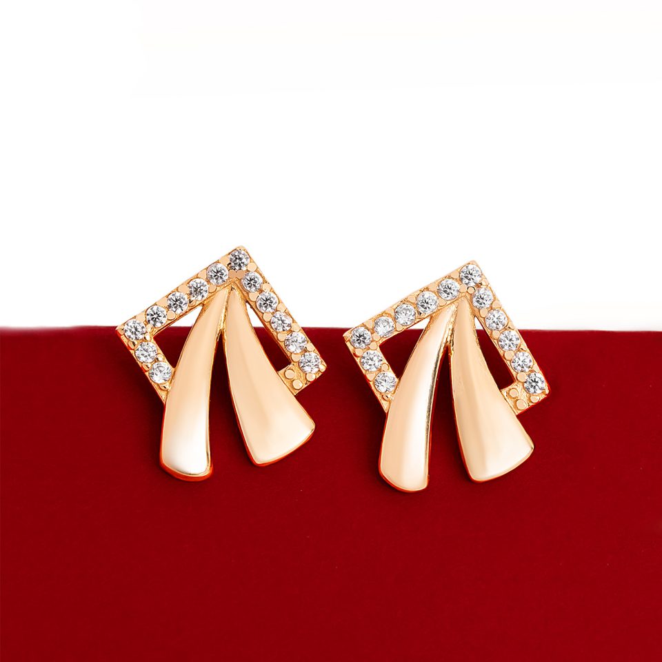 خرید گوشواره طلا مربع نگینی پلازا