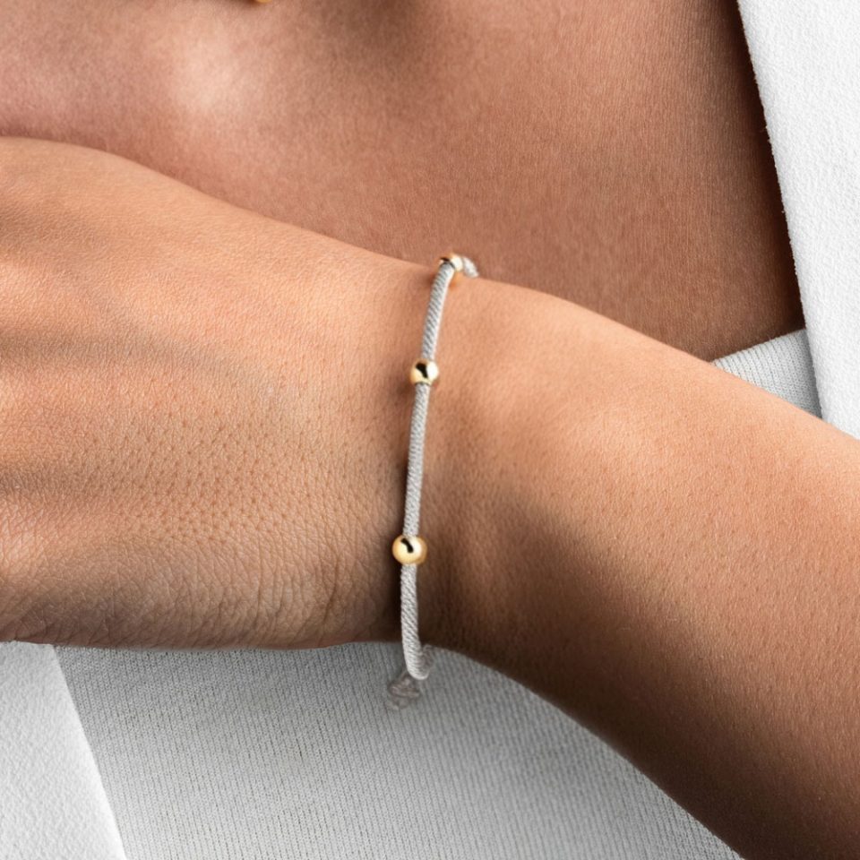 خرید النگو طلا کیبل سفید و گوی زرد