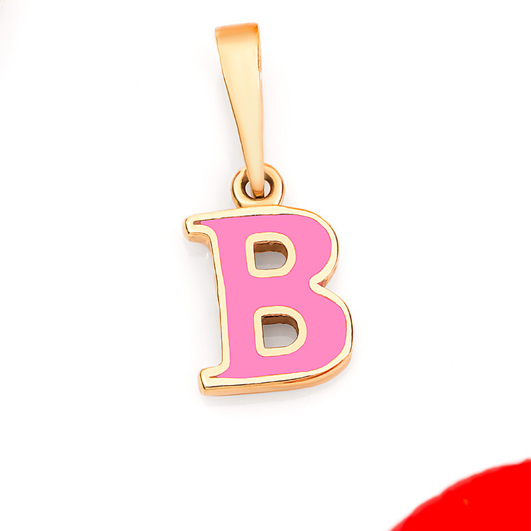 خرید پلاک طلا حروف B صورتی