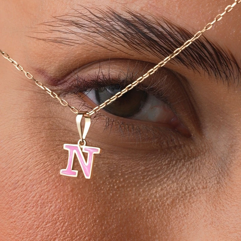 خرید پلاک طلا حروف N صورتی