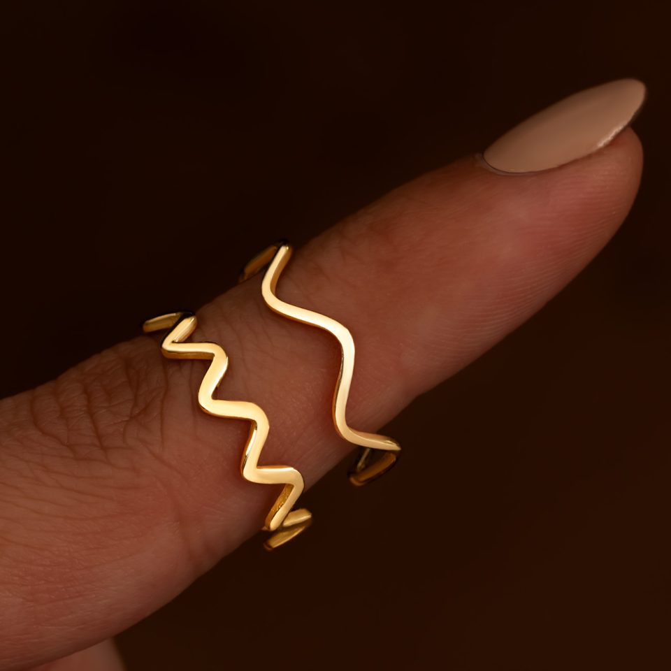 خرید انگشتر طلا زیگ زاگی تک لاین