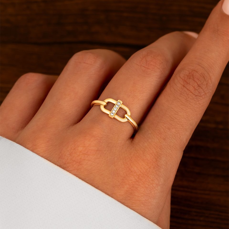 خرید انگشتر طلا کمربندی نیم نگین