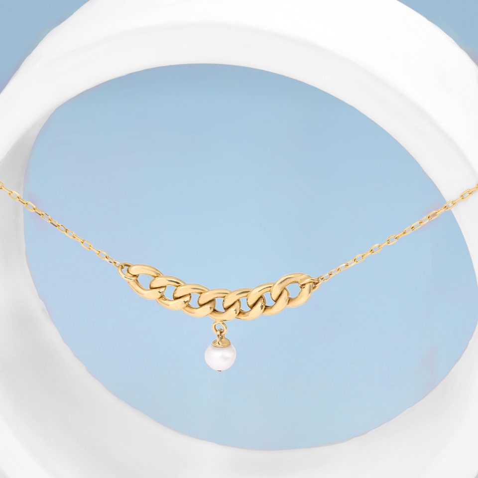 خرید گردنبند طلا هفت حلقه کارتیه و مروارید