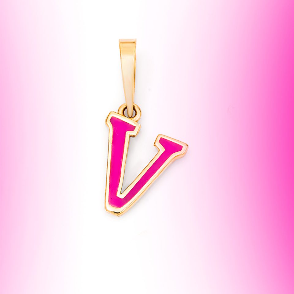 خرید پلاک طلا حروف V صورتی