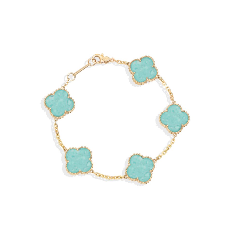 خرید دستبند طلا ونکلیف فیروزه ای بولد 5