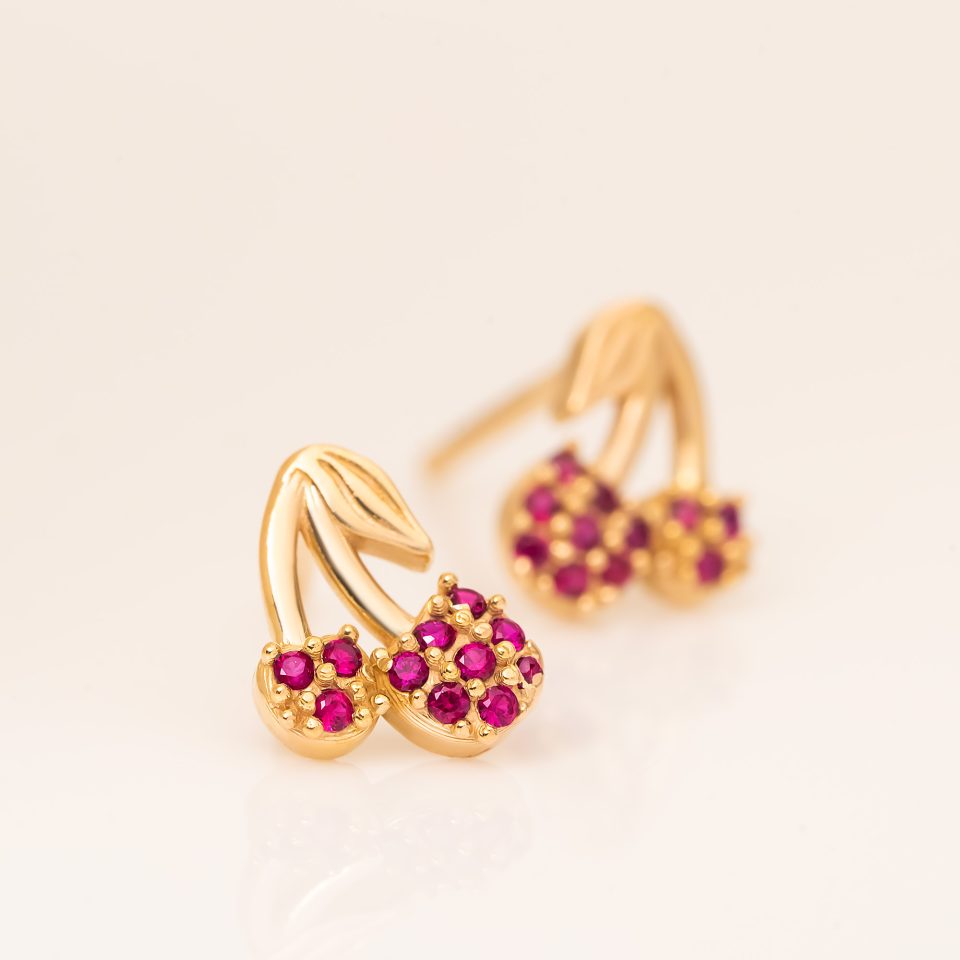 خرید گوشواره طلا گیلاس تمام نگین قرمز