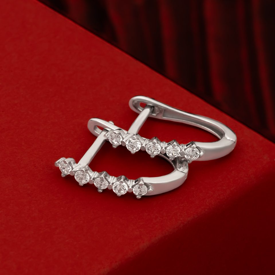 خرید گوشواره طلا کلیپسی پنج نگین تمام سفید