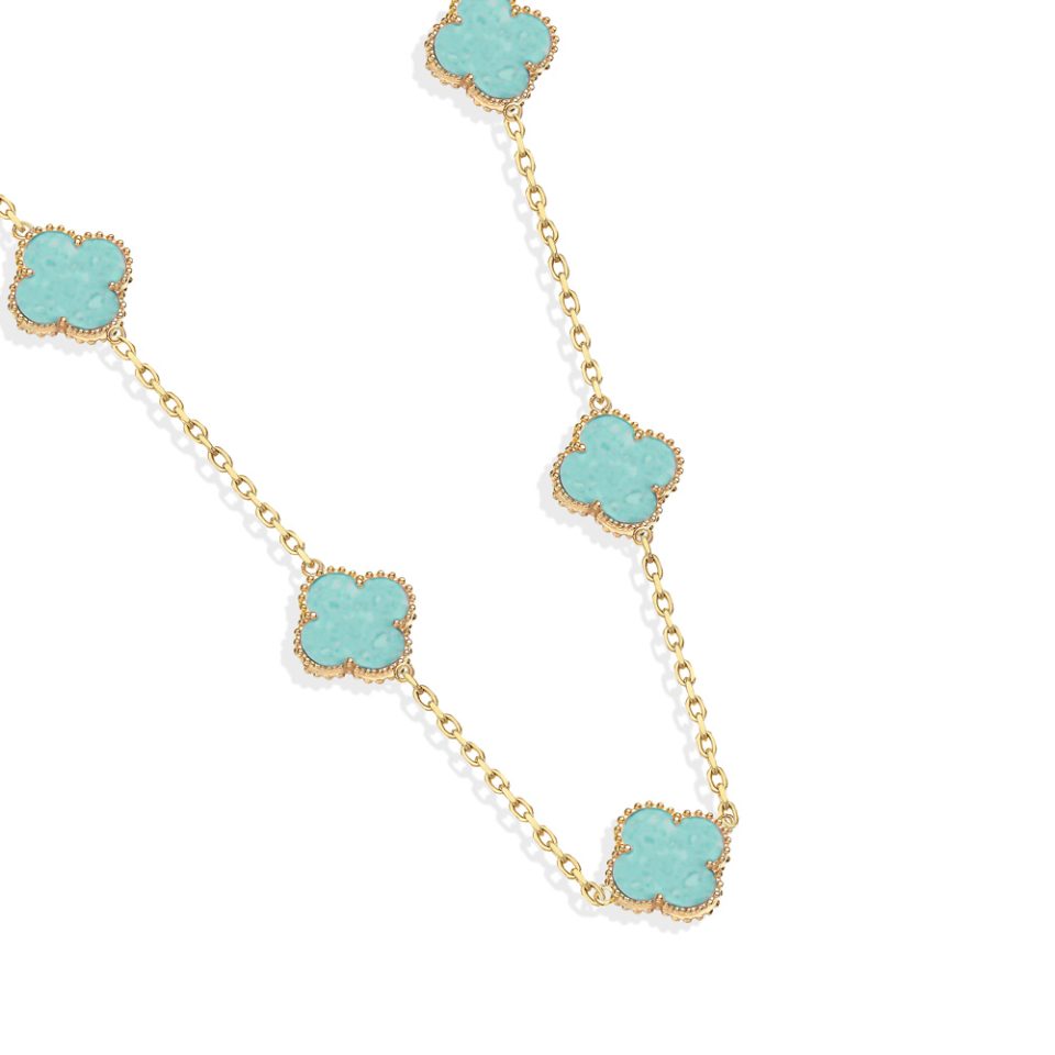 خرید گردنبند طلا ونکلیف فیروزه ای بولد 5